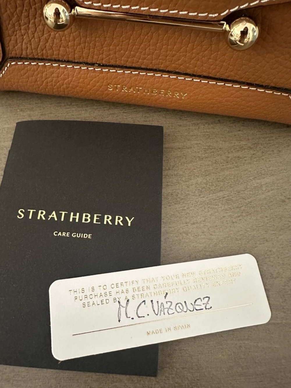 Strathberry Tan Nano Mosaic Leather Top-Handle Bag - Picture 9 of 10